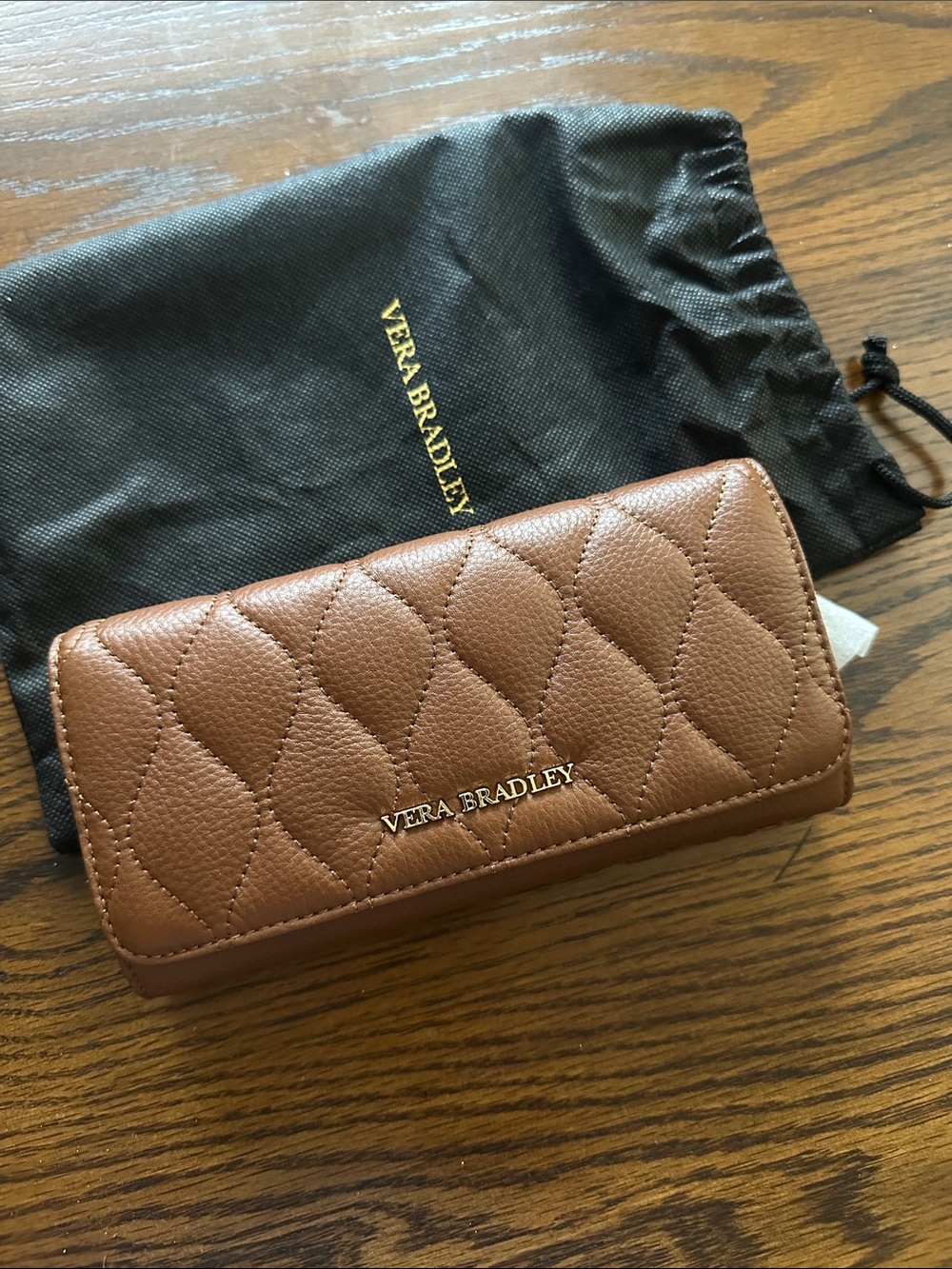 Vera Bradley Quilted Brown Leather Wallet with Gold Logo